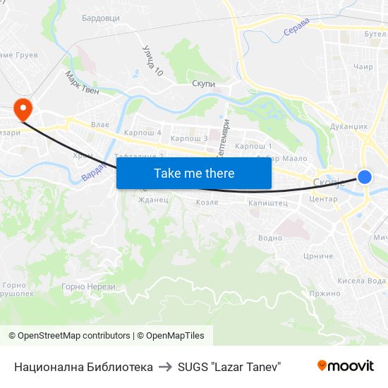 Национална  Библиотека to SUGS "Lazar Tanev" map