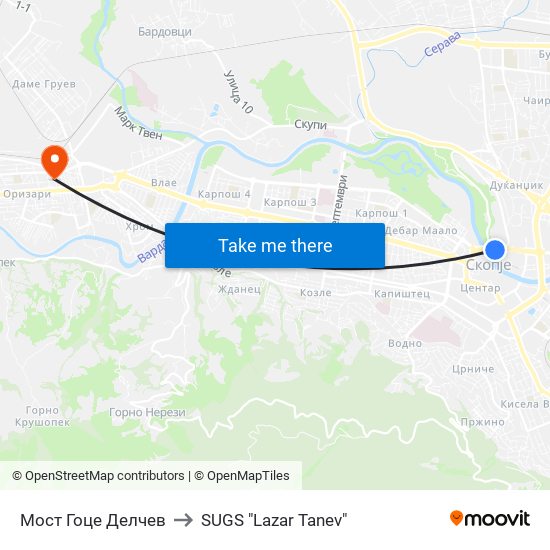 Мост Гоце Делчев to SUGS "Lazar Tanev" map
