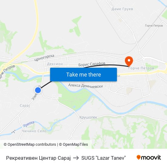 Рекреативен Центар Сарај to SUGS "Lazar Tanev" map