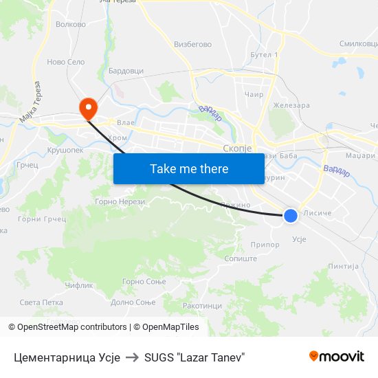 Цементарница Усје to SUGS "Lazar Tanev" map