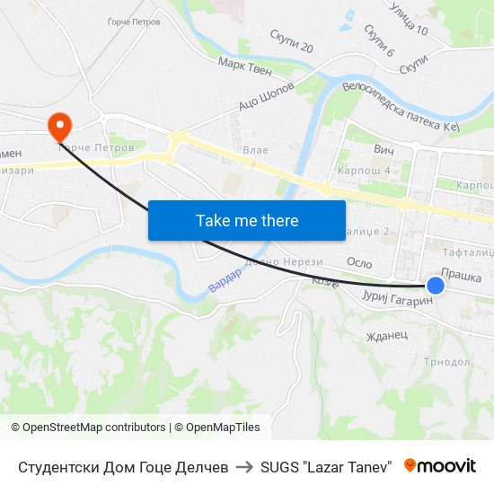 Студентски Дом Гоце Делчев to SUGS "Lazar Tanev" map