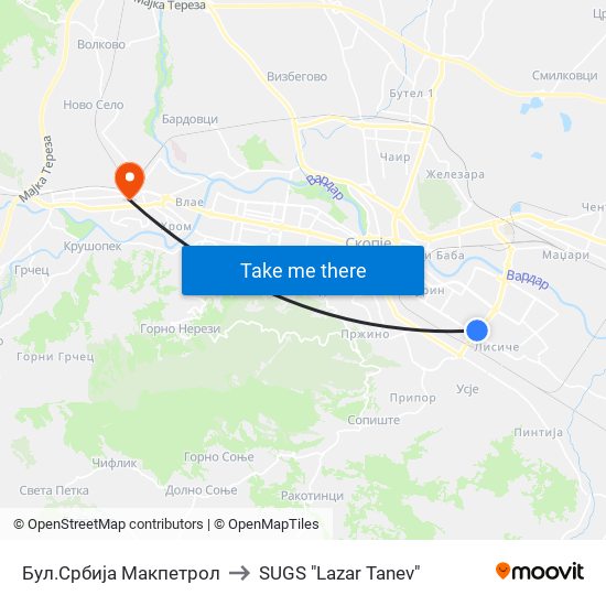 Бул.Србија Макпетрол to SUGS "Lazar Tanev" map