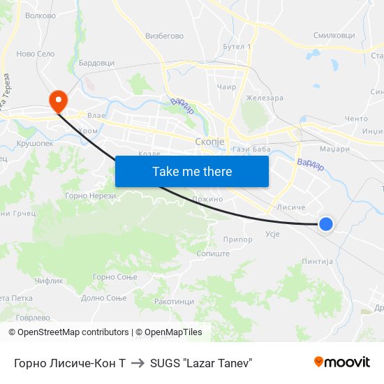 Горно Лисиче-Кон Т to SUGS "Lazar Tanev" map