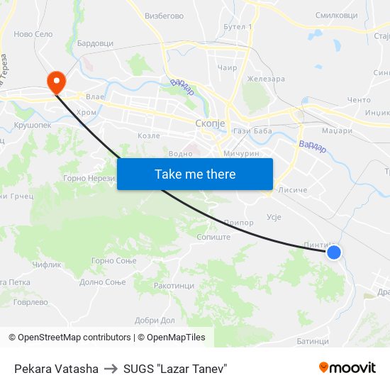 Pekara Vatasha to SUGS "Lazar Tanev" map