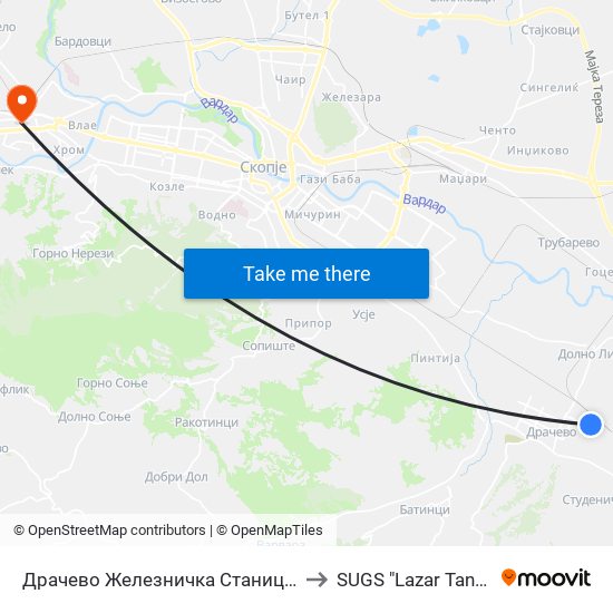Драчево Железничка Станица Т to SUGS "Lazar Tanev" map