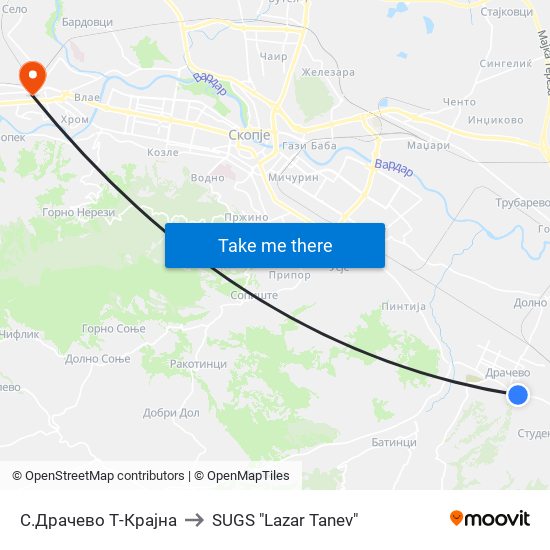 С.Драчево Т-Крајна to SUGS "Lazar Tanev" map