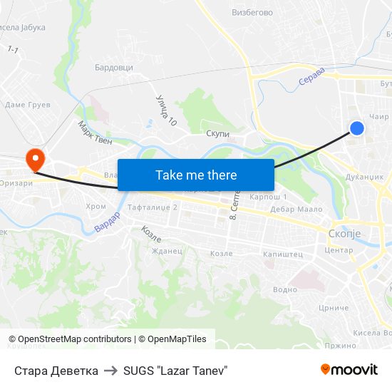 Стара Деветка to SUGS "Lazar Tanev" map