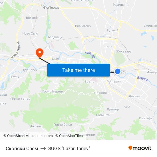 Скопски Саем to SUGS "Lazar Tanev" map