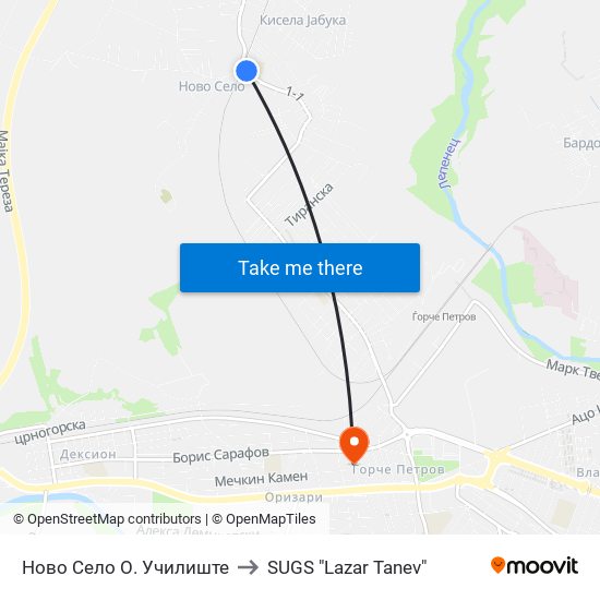 Ново Село О. Училиште to SUGS "Lazar Tanev" map