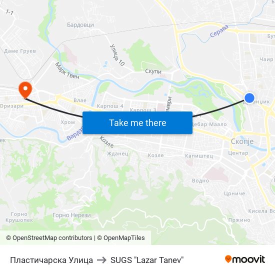 Пластичарска Улица to SUGS "Lazar Tanev" map