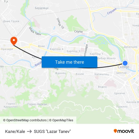Кале/Kale to SUGS "Lazar Tanev" map