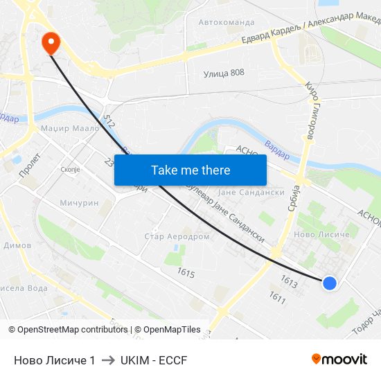 Ново Лисиче 1 to UKIM - ECCF map
