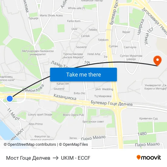 Мост Гоце Делчев to UKIM - ECCF map