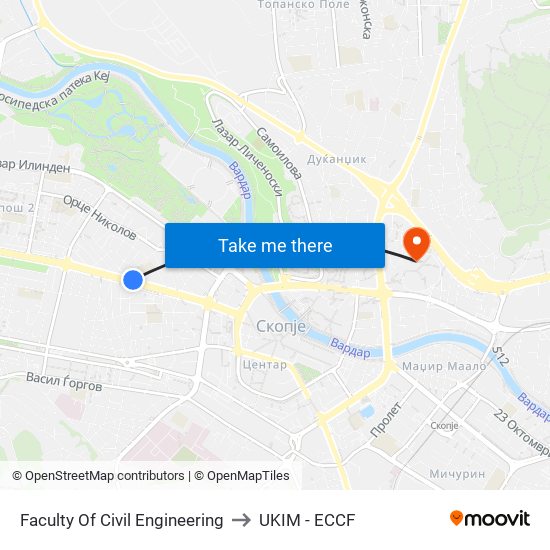 Faculty Of Civil Engineering to UKIM - ECCF map