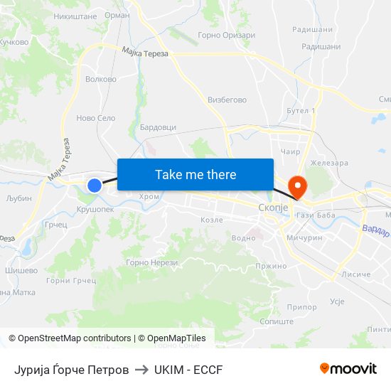 Јурија Ѓорче Петров to UKIM - ECCF map