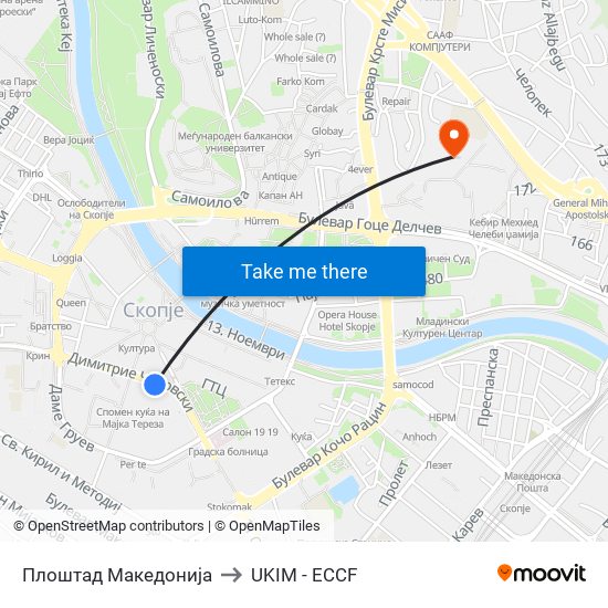 Плоштад Македонија to UKIM - ECCF map