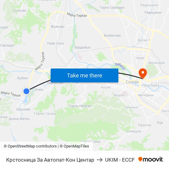 Крстосница За Автопат-Кон Центар to UKIM - ECCF map