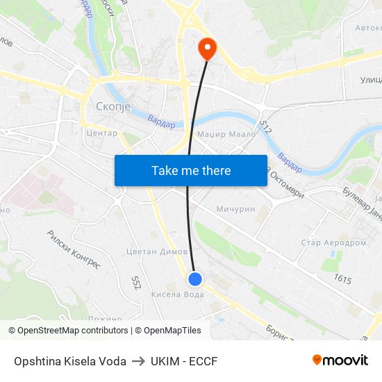 Opshtina Kisela Voda to UKIM - ECCF map