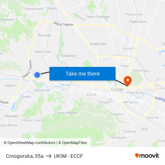 Crnogorska, 35a to UKIM - ECCF map