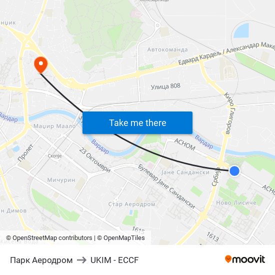 Парк Аеродром to UKIM - ECCF map