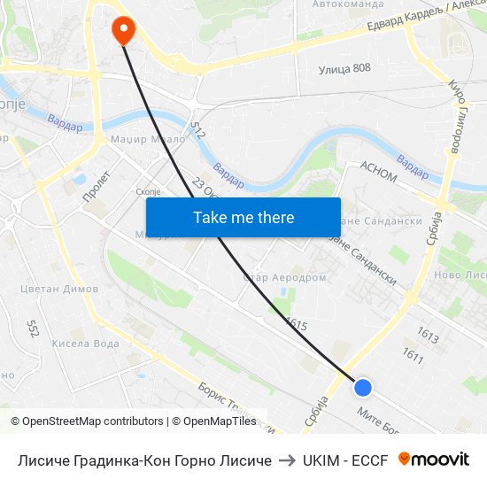 Лисиче Градинка-Кон Горно Лисиче to UKIM - ECCF map