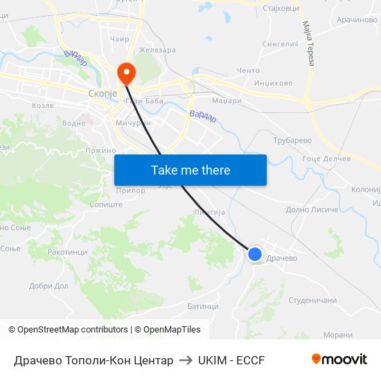 Драчево Тополи-Кон Центар to UKIM - ECCF map