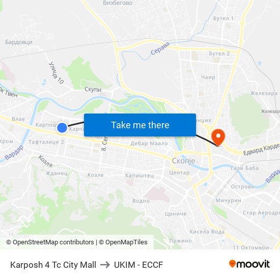 Karposh 4 Tc City Mall to UKIM - ECCF map