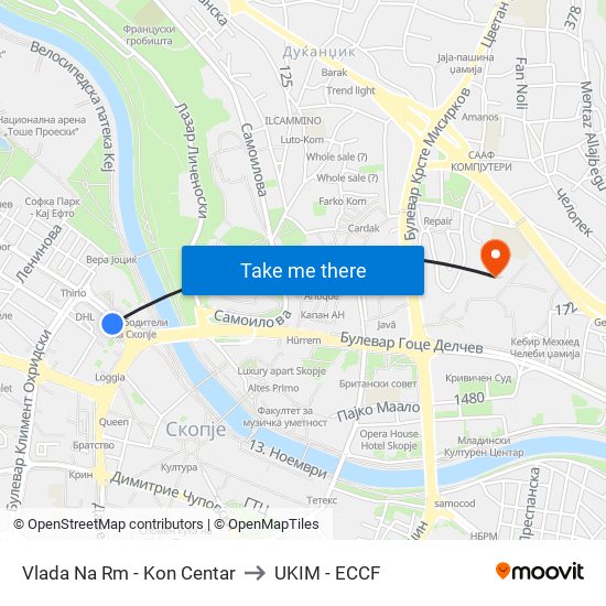 Vlada Na Rm - Kon Centar to UKIM - ECCF map