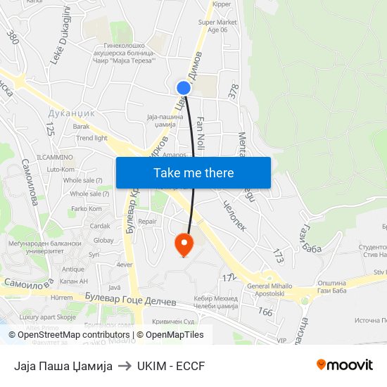Јаја Паша Џамија to UKIM - ECCF map