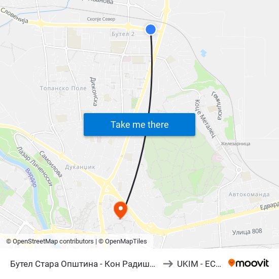 Бутел Стара Општина - Кон Радишани to UKIM - ECCF map