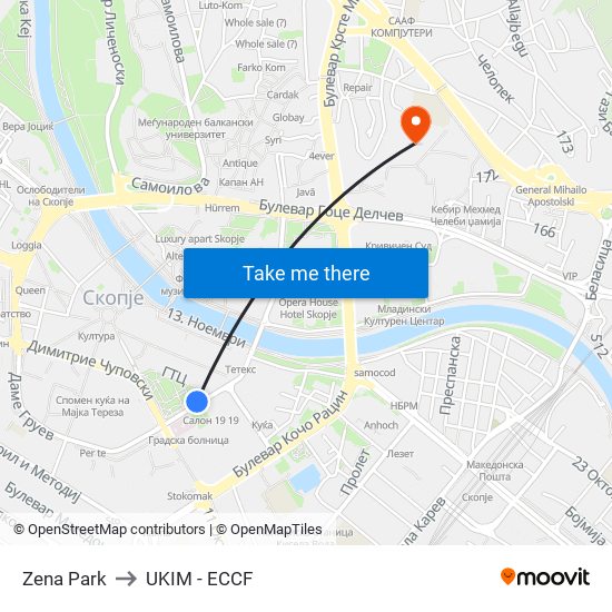 Zena Park to UKIM - ECCF map