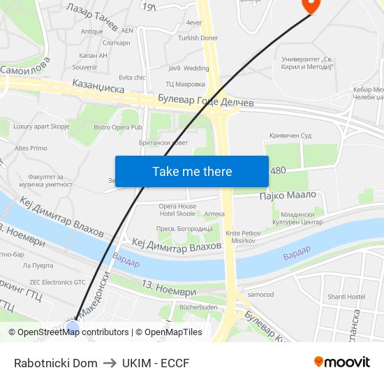 Rabotnicki Dom to UKIM - ECCF map