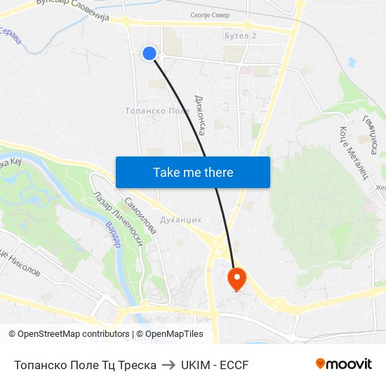 Топанско Поле Тц Треска to UKIM - ECCF map