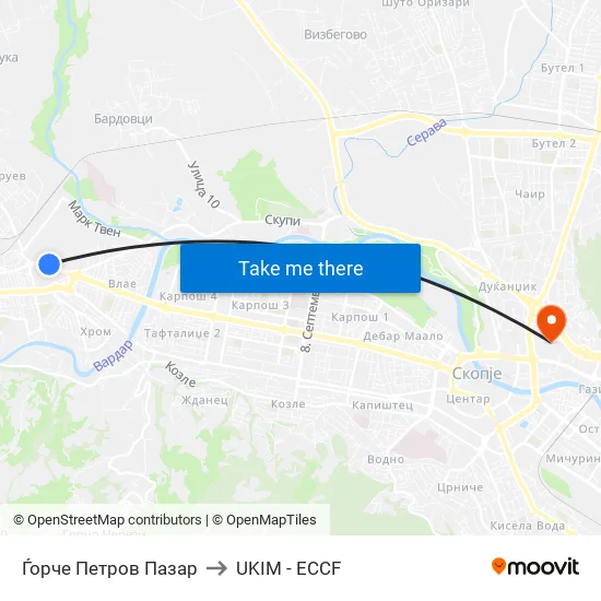 Ѓорче Петров Пазар to UKIM - ECCF map