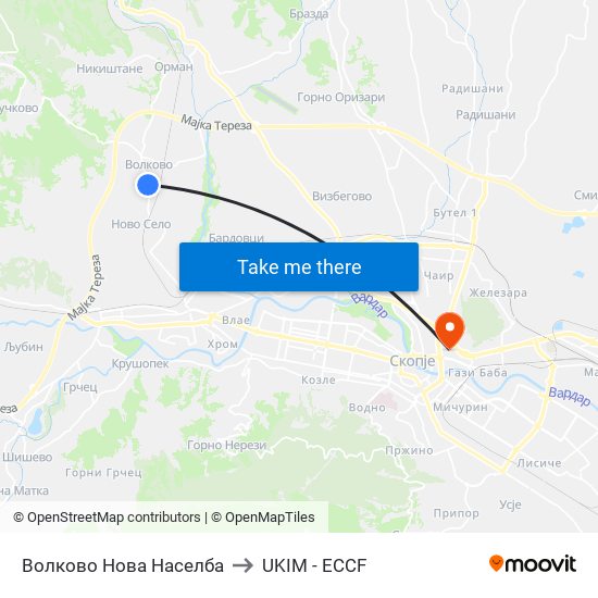 Волково Нова Населба to UKIM - ECCF map