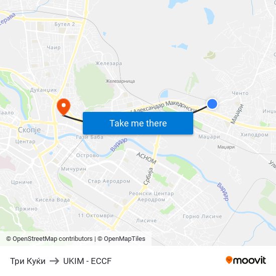 Три Куќи to UKIM - ECCF map