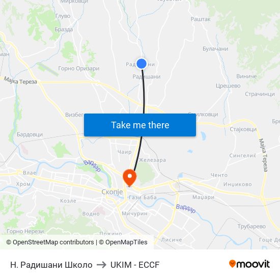 Н. Радишани Школо to UKIM - ECCF map