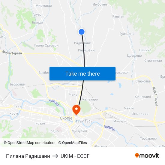 Пилана Радишани to UKIM - ECCF map