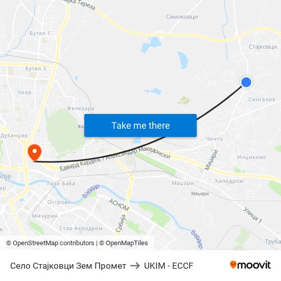 Село Стајковци Зем Промет to UKIM - ECCF map