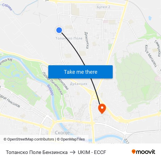 Топанско Поле Бензинска to UKIM - ECCF map