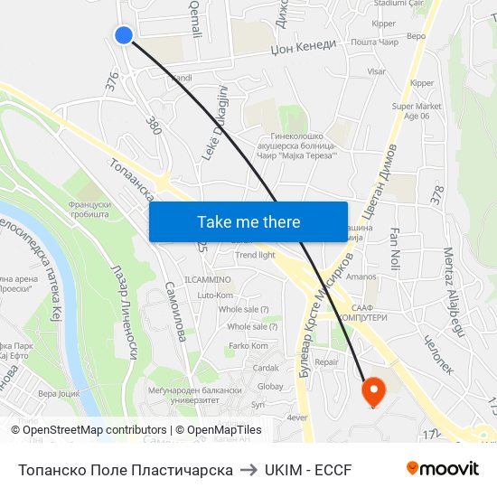 Топанско Поле Пластичарска to UKIM - ECCF map