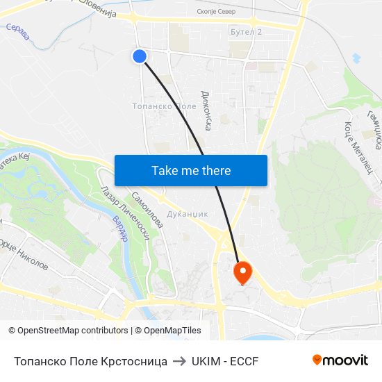 Топанско Поле Крстосница to UKIM - ECCF map