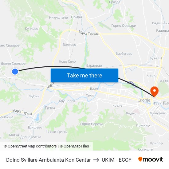 Dolno Svillare Ambulanta Kon Centar to UKIM - ECCF map