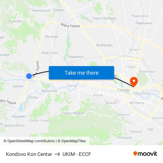 Kondovo Kon Centar to UKIM - ECCF map