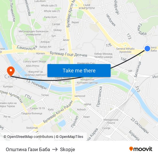 Општина Гази Баба to Skopje map