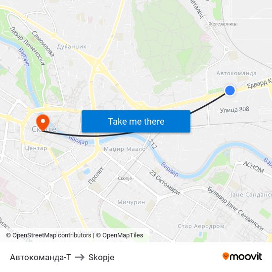 Автокоманда-Т to Skopje map