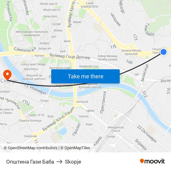 Општина Гази Баба to Skopje map