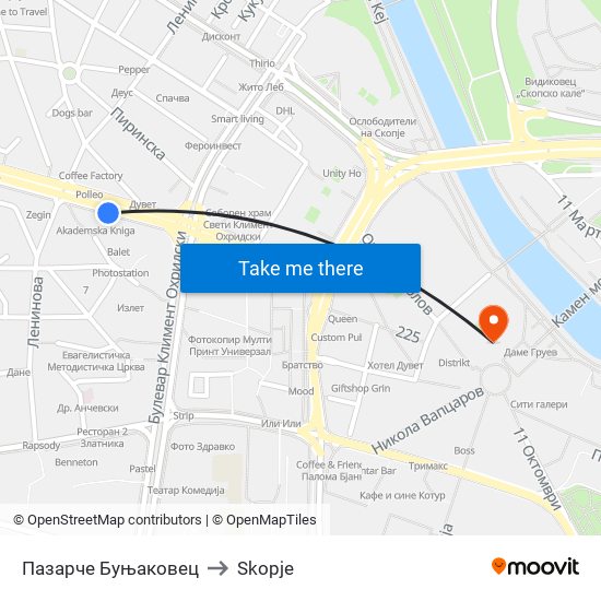 Пазарче Буњаковец to Skopje map
