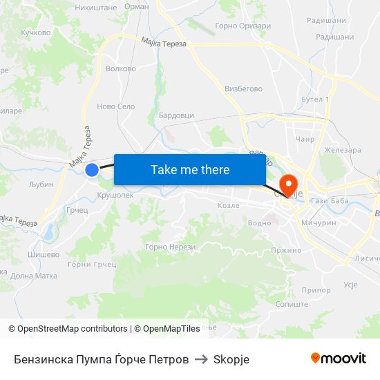 Бензинска Пумпа Ѓорче Петров to Skopje map