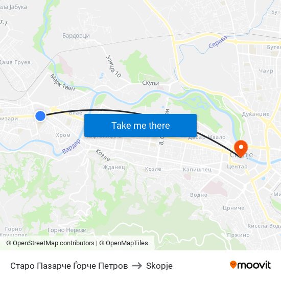 Старо Пазарче Ѓорче Петров to Skopje map